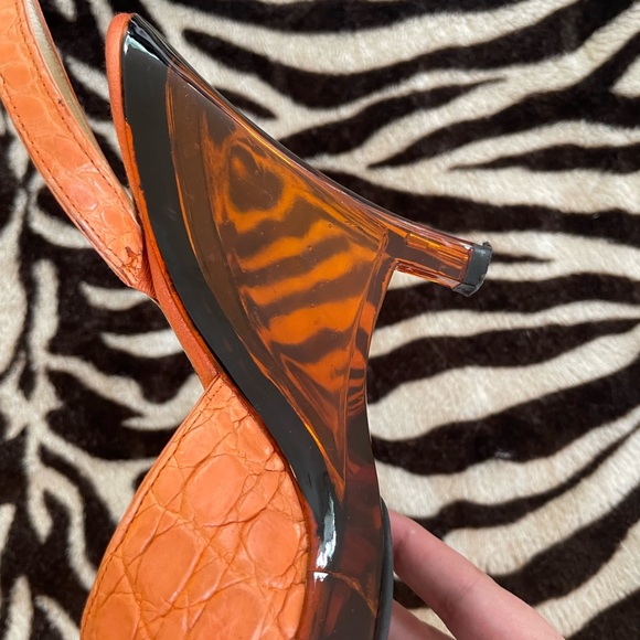 Y2K Prada Orange Snakeskin Lucite Wedge Heels - Picture 6 of 11